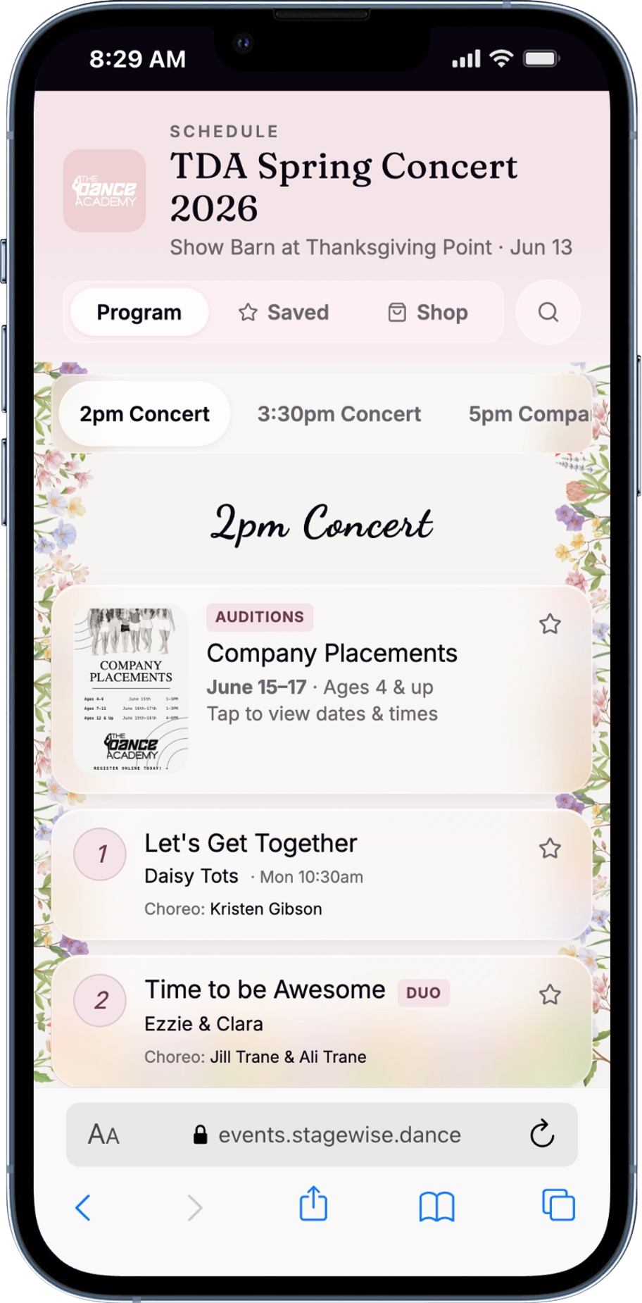 Stagewise recital live on iPhone