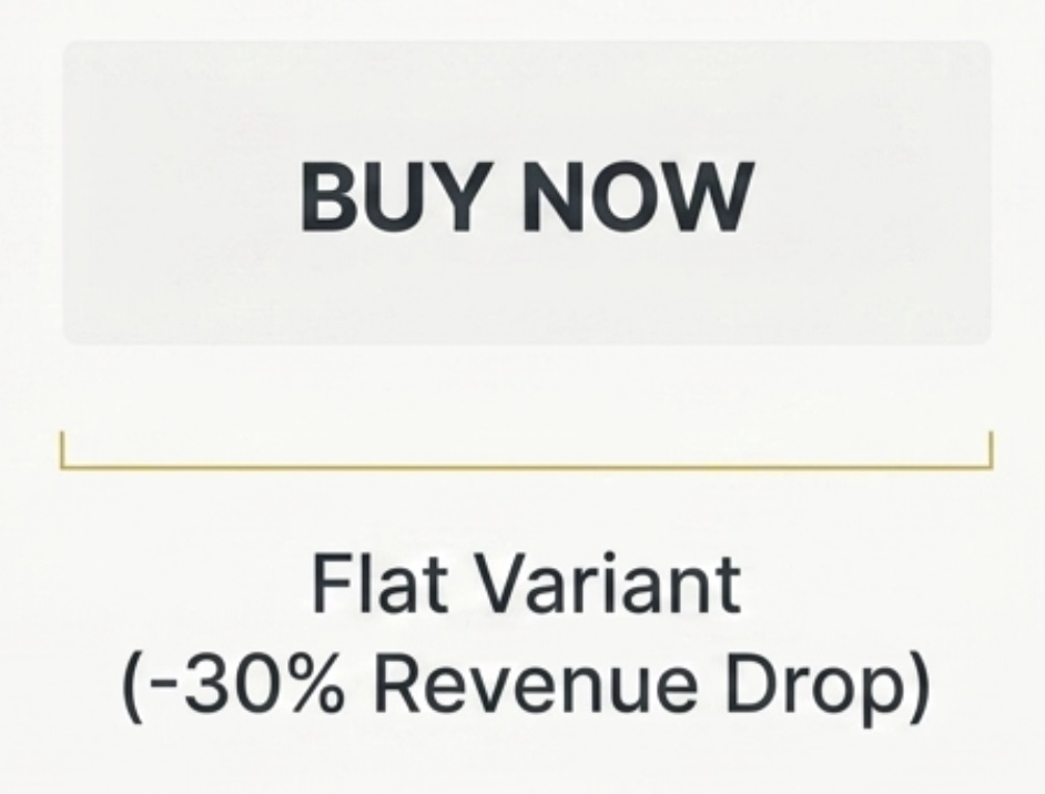Flat button variant with -30% revenue drop annotation